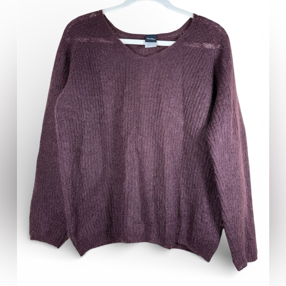 Max Mara Leisure Mohair & Wool Blend V-Neck Loose Knit Sweater Luxury Old Money